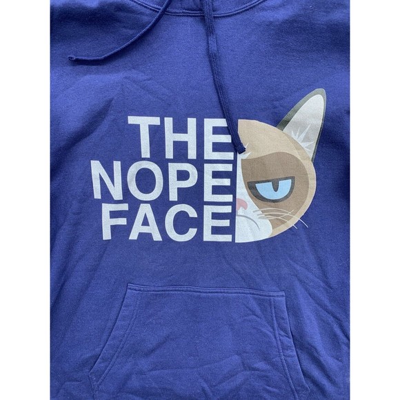 The Nope Face Hoodie Mens Size XL Blue Pockets Athleisure Whimsical Funny - Picture 2 of 16